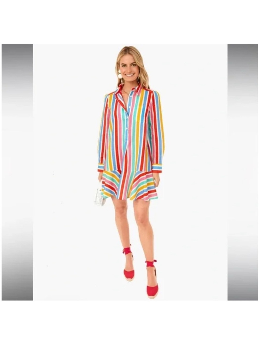 Tuckernuck Rainbow Stripe Mini Shirt Dress - Red, Yellow, Blue, Green, Pink